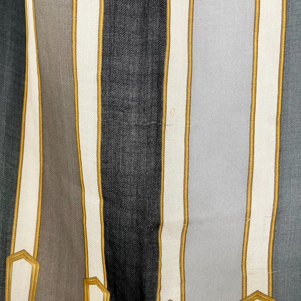 Sold on our website CHANEL Black Gray Cashmere Rectangular CC Logo Fringe Scarf - Picture 10 of 13